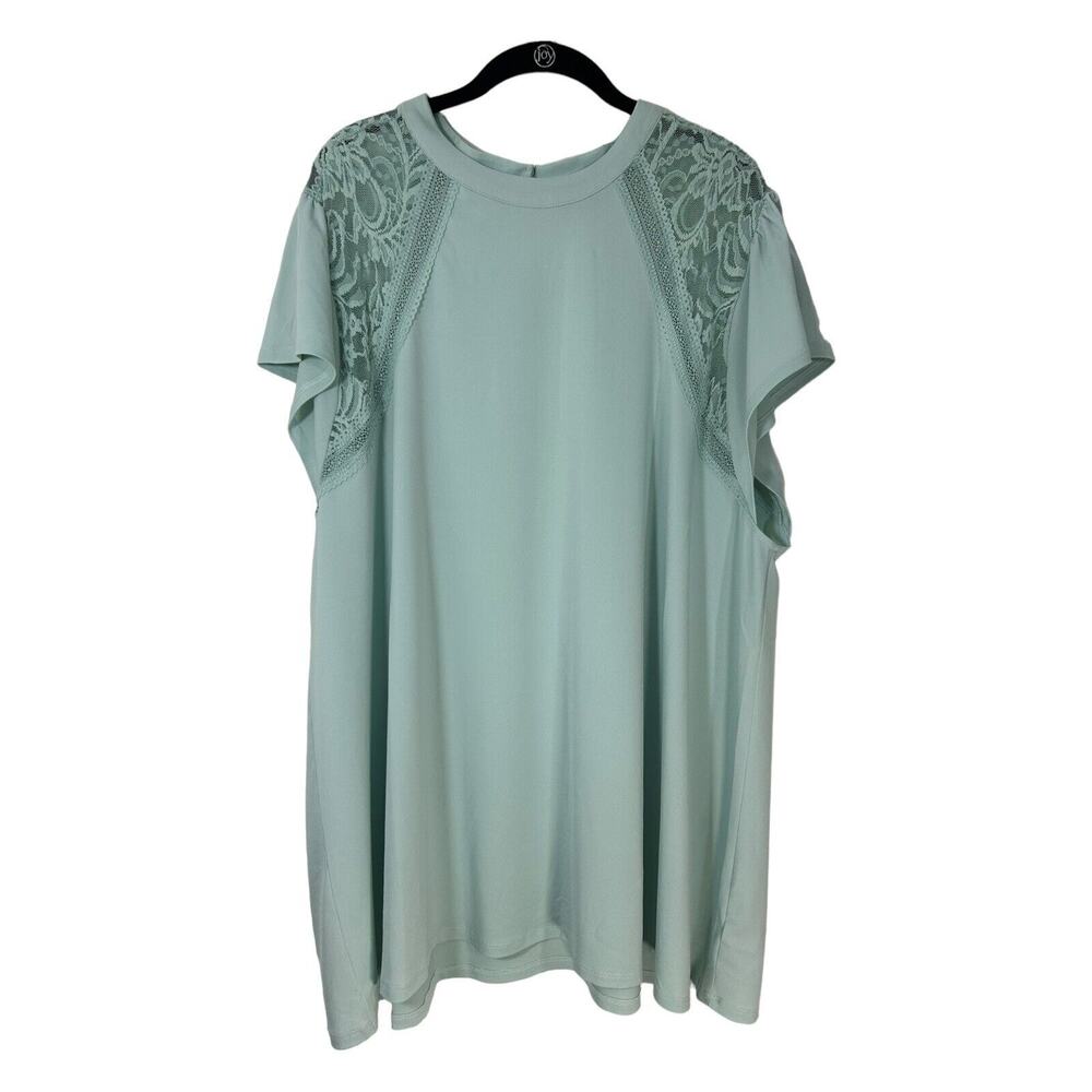 Torrid Top Size 5 5X Mint Green Studio Crepe Jersey Mock Neck Lace‎ Inset Casual